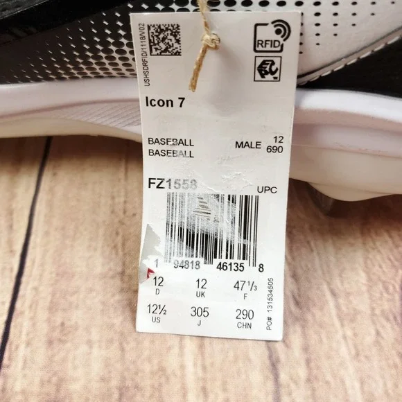 Adidas Icon 7 Baseball Cleats Mens 12.5 Black White Metal Low Top FZ1558 New - Picture 11 of 12